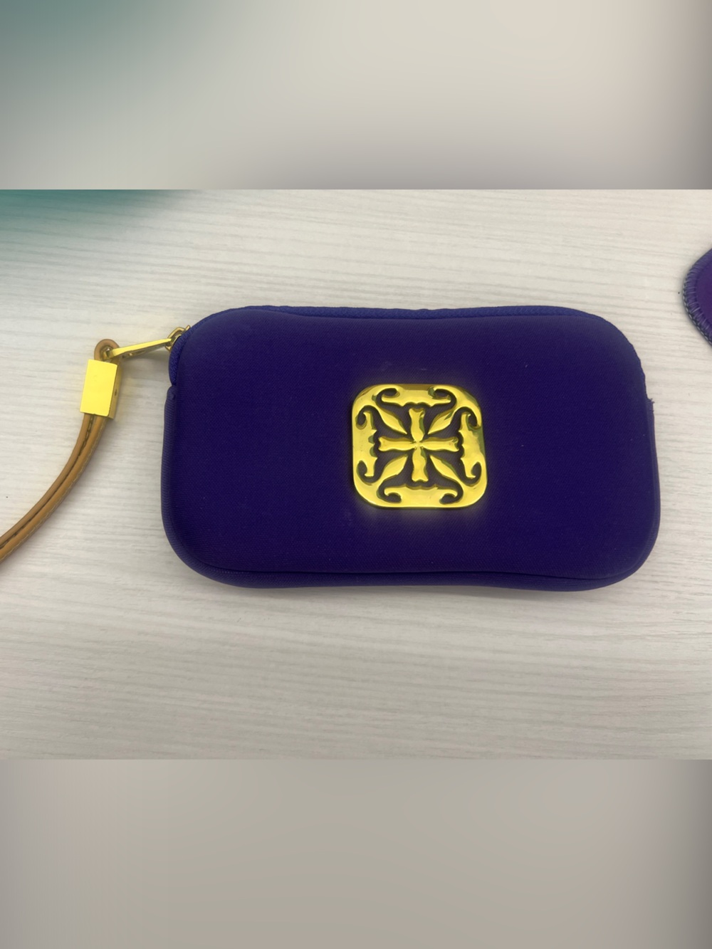 Rustic Cuff Deep Purple Wristlet Phone Pouch with Gold Emblem